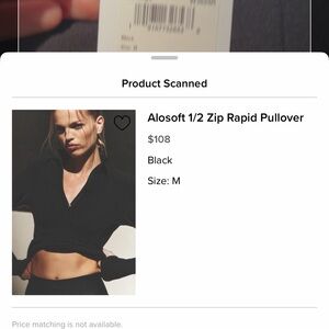 Alosoft 1/2 Zip Rapid Pullover NWT Medium Black